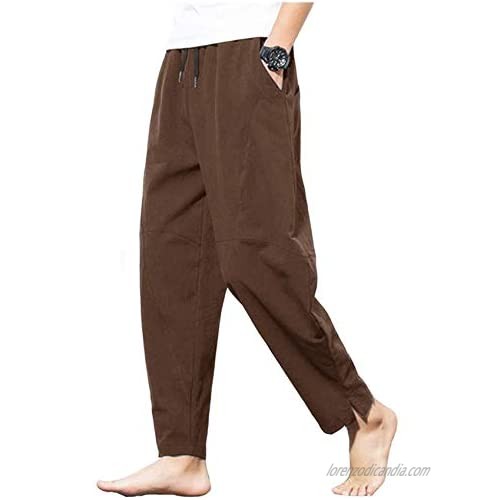 Gafeng Mens Linen Pants Yoga Loose Fit Casual Elastic Waist Summer Beach Baggy Harem Trousers
