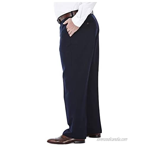 Haggar Men's Big & Tall Cool Gabardine Expandable-Waist Plain-Front Pant Navy 58x32