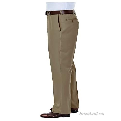 Haggar Men's Big & Tall Cool Gabardine Expandable-Waist Plain-Front Pant Taupe 60x30