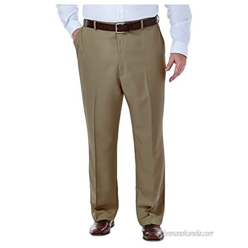 Haggar Men's Big & Tall Cool Gabardine Expandable-Waist Plain-Front Pant Taupe 60x30