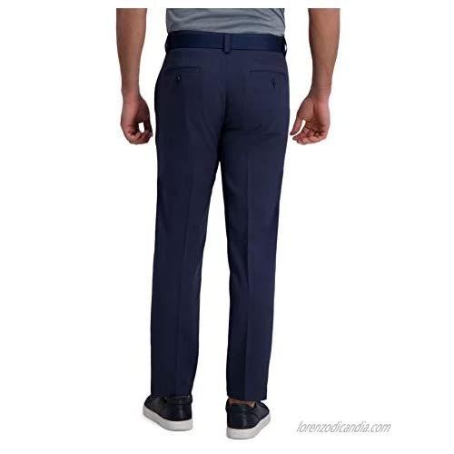 Haggar Men's Cool Right Performance Flex Stria Straight Fit Flat Front Pant