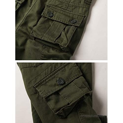 Hellmei Men's Casual Cargo Pants Relaxed Fit Cotton Pants with Multi-Pockets Tactical Outdoor Combat Pants