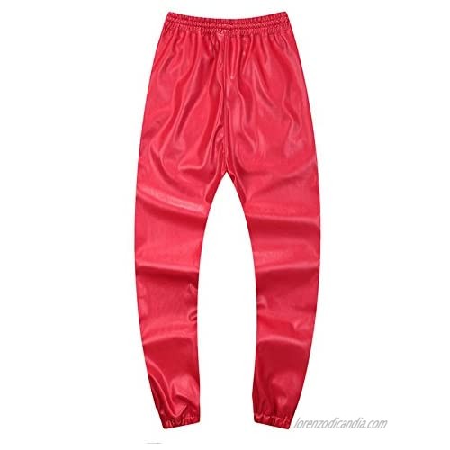 Idopy Men`s Leather Joggers Pants with Drawstring