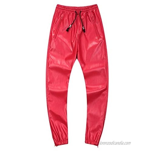Idopy Men`s Leather Joggers Pants with Drawstring