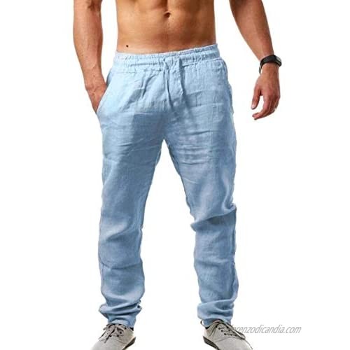 lexiart Mens Fashion Casual Linen Pants - Lightweight Trousers Elasticated Waist Jogging Pants