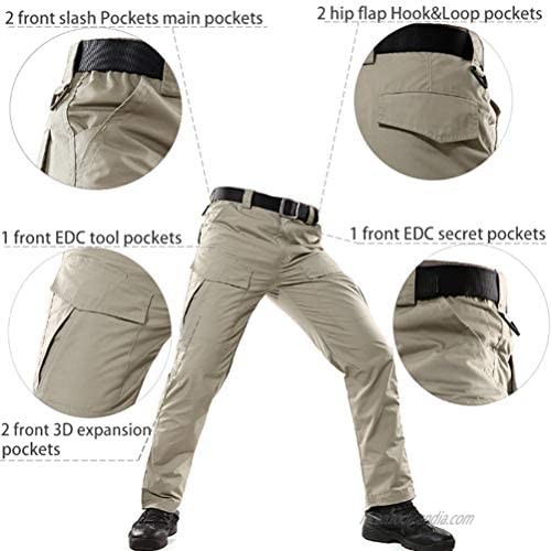 Men's Water Resistant Rip-Stop Pants Straight Fit Tactical Combat Army Cargo Work Pants with 8 Pockets