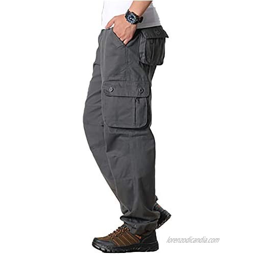 Raroauf Men's Cotton Loose Fit Casual Work Pants Tactical Cargo Pants with 6 Pockets