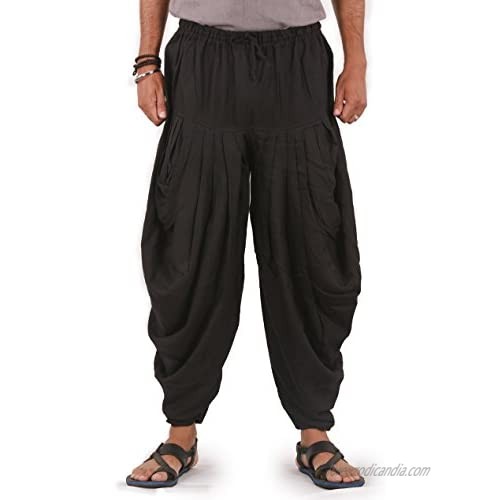 The Harem Studio Mens Womens Linen Pants with Drawstring Elastic Waist and 2 Pockets Harem Pants - Dhoti Style