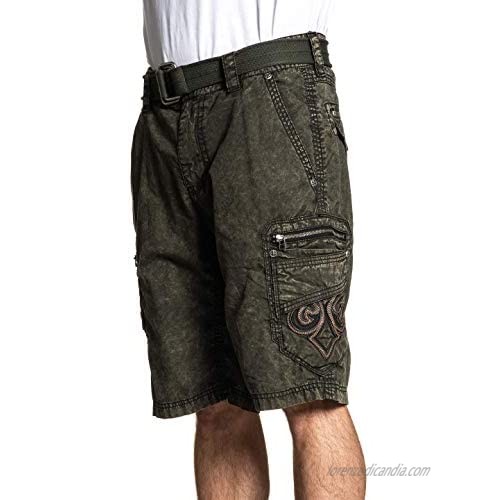Affliction Men's Cargo Short Range Variant Multi-Pocketed Relaxed-Fit Style