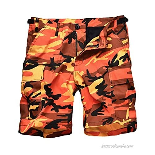 BACKBONE Mens Army Tactical Military BDU Camouflage Shorts Work Fishing Camping Casual Cargo Shorts (Orange Camo  Size 36)