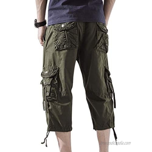 chouyatou Men's Outdoor Multi-Pocket Straight Leg Twill Beach Capri Cargo Shorts