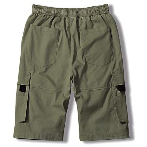 GARMOY Men's Casual Elastic Waist Lightweight Multi-Pockets Twill Cargo Shorts Outdoor