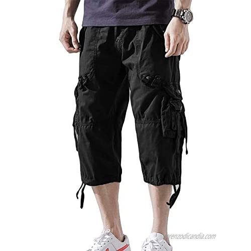 Insenver Mens Cargo Shorts 3/4 Loose Fit Below Knee Capri Long Shorts Multi Pocket Short