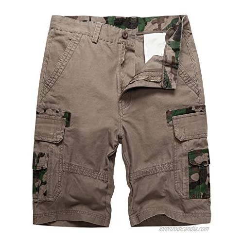 Men's Lightweight Multi Pocket Casual Cargo Shorts with No Belt 7.Brown 29