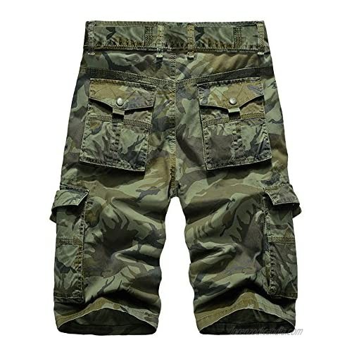 MODOQO Army Green Tactical Cargo Shorts Camo Relaxed Fit Cotton Pant with Pocket
