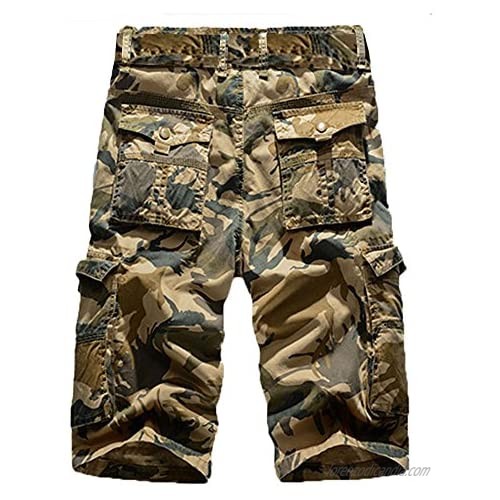MODOQO Army Tactical Cargo Shorts Camo Relaxed Fit Lightweight Cotton Pant with Pocket