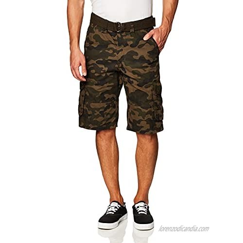 Southpole Men's All-Season Belted Ripstop Basic Cargo Short-Reg and Big & Tall Sizes  Woodland  30