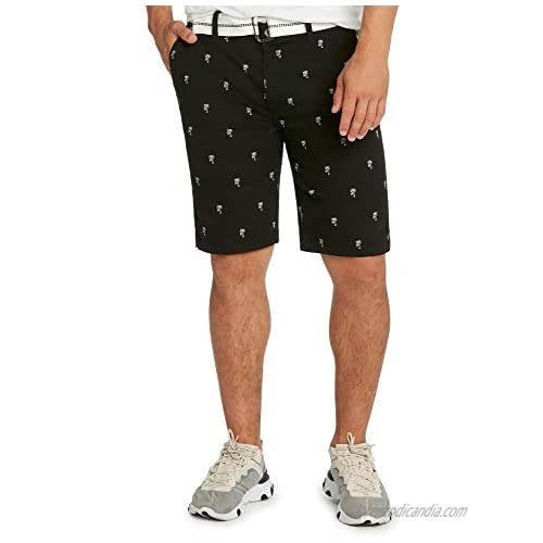 9 Crowns Men's Flat Front Flamingo Palm Stretch Belted Casual Shorts