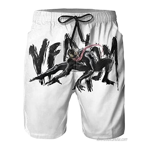 American Anime Venom Men's Beach Shorts Casual Drawstring Zipper Pockets Elastic Waist