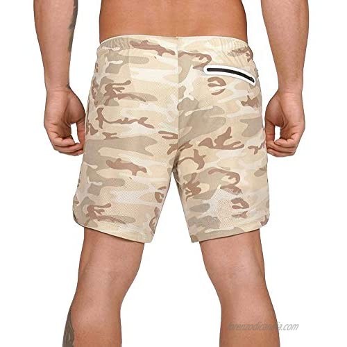 Grimgrow Men's 2-in-1 Camo Athletic Shorts Gym Workout Running Short Pants