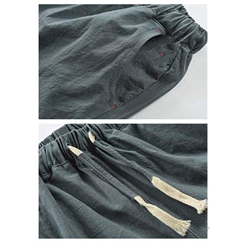 Men's Linen Casual Classic Short Elastic Waist Summer Beach Lightweight Board Slim-Fit with Pockets (Medium Green)