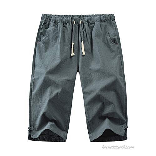 Men's Linen Casual Classic Short Elastic Waist Summer Beach Lightweight Board Slim-Fit with Pockets (Medium Green)