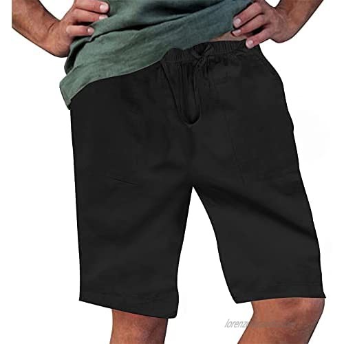 Rela Bota Men's Fashion Cotton Linen Athletic Shorts Solid Color Beach Lightweight Elastic Waist Yoga Pants