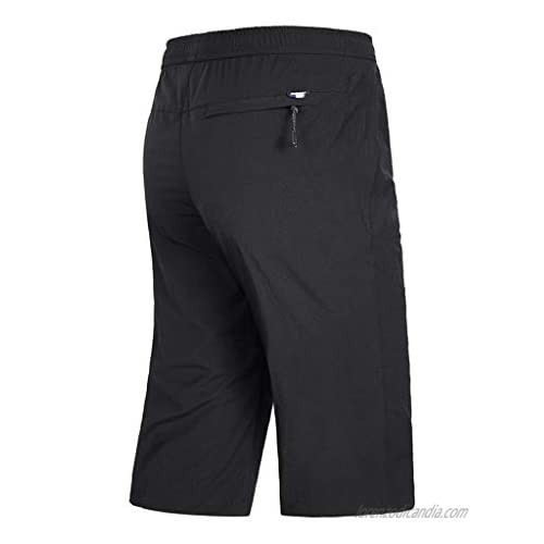 DIOMOR Mens Outdoor Plus Size Zipper Multi-Pocket Beach Shorts Below Knee Elastic Waist Long Swim Trunks Capri Quick Dry