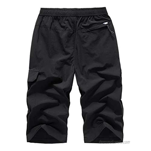 DIOMOR Mens Outdoor Plus Size Zipper Multi-Pocket Beach Shorts Below Knee Elastic Waist Long Swim Trunks Capri Quick Dry