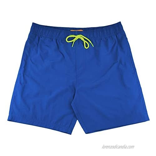 None/Brand Men's 7 inch Inseam Solid Swim Trunks Swim Shorts with mesh Liner Multi Pockets Swimwear Blue-M