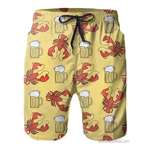 HPOPLACE Men's Swim Trunks Beer and Crawfish Quick Dry Beach Shorts with Pockets Swimwear Bathing Suits Long Board Shorts