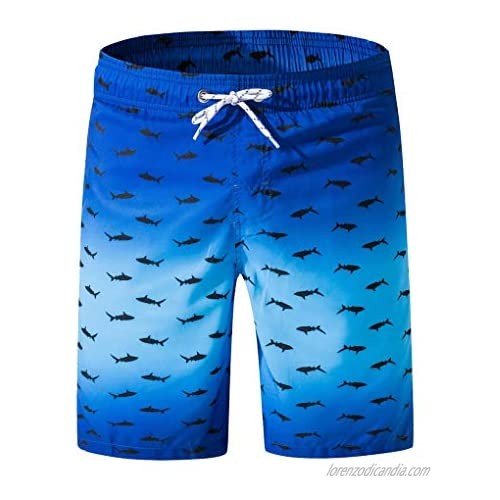 Mens Swim Trunks Quick Dry Swim Shorts Shark Print Board Shorts with Mesh Lining