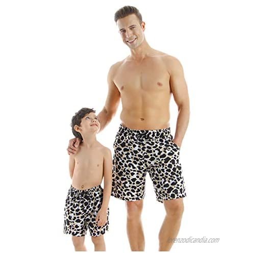 OMZIN Father and Son Swim Trunks Drawstring Elastic Waist Beach Shorts with Pockets