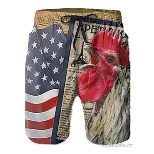 Partrest Swim Trunks for Men Boy Beach Shorts Flag Rooster Summer Quick Dry Bathing Suits Mesh Lining Surfing Casual Shorts