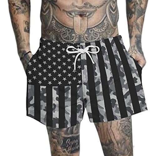 PNKJ Men's Swim Trunks Quick Dry American Flag 3D Printed Beach Board Shorts with Pockets Cool Mesh Lining Bathing Suits