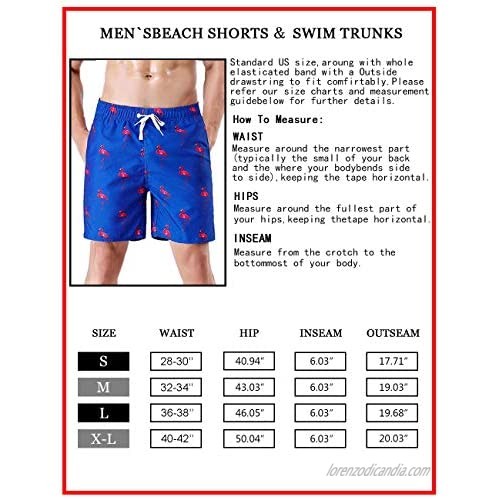 QRANSS Men's Board Shorts Mesh Lining Quick Dry Swim Trunks Flamingo Swimwear Drawstring Stripes Beach Shorts