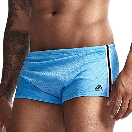 AIMPACT Mens Swim Shorts Athletic Swimwear Briefs Quick Dry Boxer Shorts for Men(BlueL)