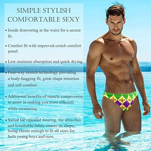 DEYYA Seamless Mardi Gras Pattern Men Swimwear Bikini Underwear Swim Trunks Summer Beach Shorts Brief Boxer Pants S