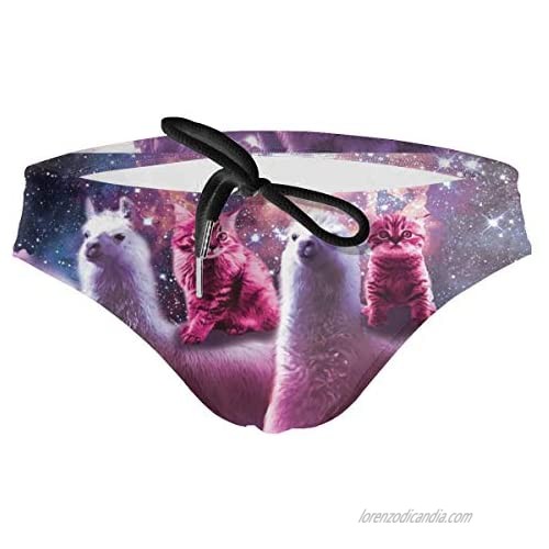 Dreamfy Men's Llama Outer Space Cat Sexy Low Rise Swim Briefs Bikini Swimsuits Surf Trunks Swimwear
