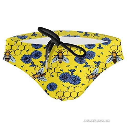 Honey Bees and Wildflowers Mens Bikini Swimsuit Boxer Brief Underwear Drawstring Swimming Trunks