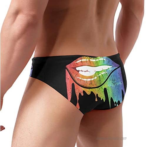 Men Swim Briefs Gay Pride Rainbow Lips Bikini Swimwear Swimming Triangle Shorts Beach Shorts