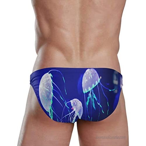 Men's Tropical Ocean Jellyfish Swim Briefs Swimsuit Bikini Drawstring Swimwear Sexy Bathing Suit S-3XL