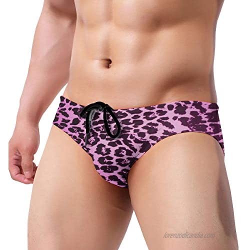 Purple Cheetah Leopard Print Men Swimwear Briefs Sexy Low Rise Drawstring Bikini Swimsuit