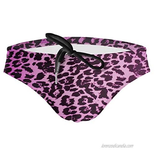 Purple Cheetah Leopard Print Men Swimwear Briefs Sexy Low Rise Drawstring Bikini Swimsuit