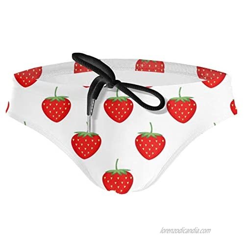 Red Strawberries Swim Trunk  Premium Men's Drawstring Sport Swimsuit  Adjustable Sport Swim Briefs