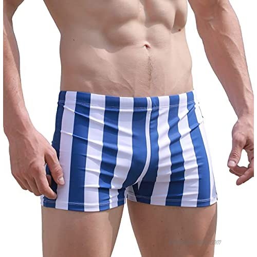 YUZHOU Mens Bikini Swimwear Sexy Swim Briefs Striped Bathing Suit Quick Dry Swimsuit with Drawstring (Blue and White 2-XL)