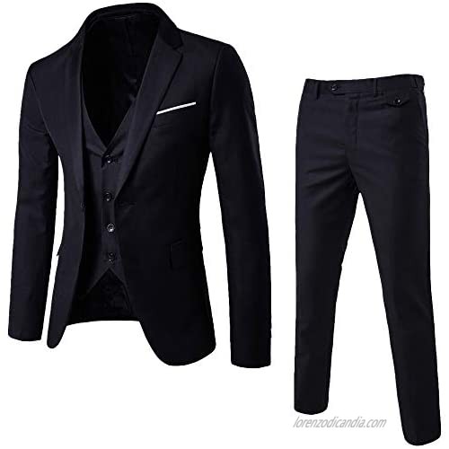 Balakie Mens Suit Slim 3-Piece Suit Blazer Business Wedding Party Solid Jacket Vest & Pants