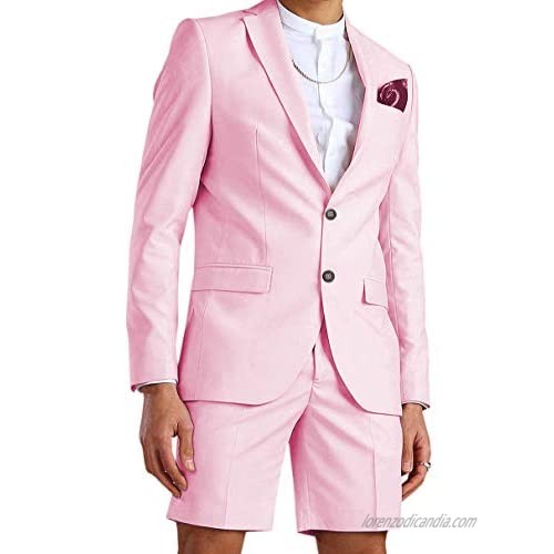 Fitty Lell Men's Summer Suit 2 Pieces Notched Lapel Blazer with Short Pants Slim Fit Suits for Wedding Dinner Party Tuxedos