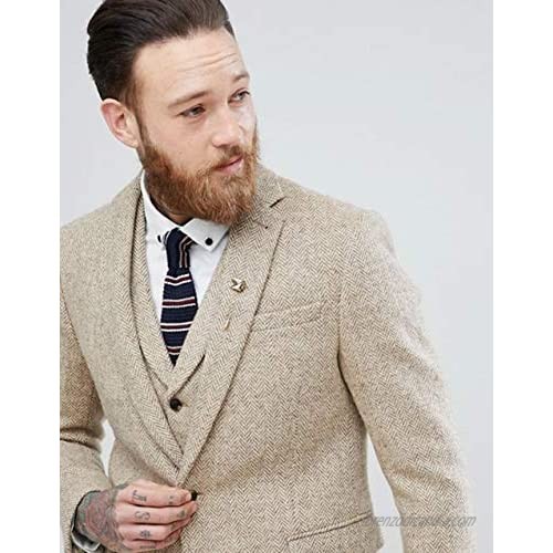 High-End Suits Wool Herringbone Men Suit Winter Tweed Coat Vest Modern Fit 3 Pieces Prom Men Suits
