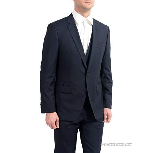 Hugo Boss Huge6/Genius5WE Men's 100% Wool Slim Blue Three-Piece Suit US 46R IT 56R